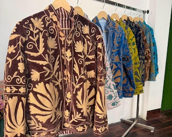Hand Embroidered Suzani Velvet Jacket, Floral Boho Short Coat, Indian Artisan Outerwear