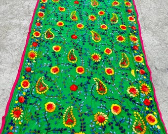Phulkari Embroidered Dupatta, Floral Scarf, Indian Ethnic Shawl, Festive Wrap, Wedding Gift.