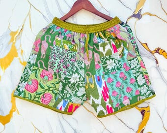 Boho Patchwork Cotton Shorts, Festival Hippie Summer Style.
