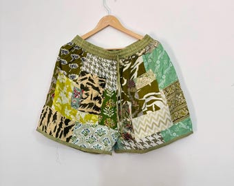 Patchwork Shorts, Boho Hippie Handmade Festival Beach Lounge Elastic Waist Drawstring Summer.