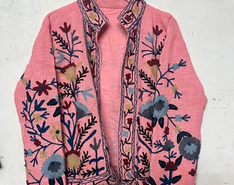Hand Embroidered Suzani Cotton Jacket: Women's Floral Short Coat