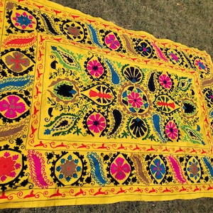 Uzbek Hand Embroidered Suzani Wall Hanging ,Uzbek Suzani Throw,Suzani Bedspread , Handmade Tapestry, Cotton Embroidery,Suzani Wall  hanging