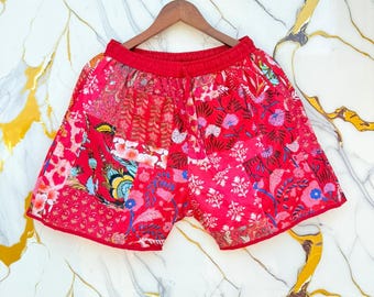 Patchwork Cotton Cargo Shorts, Hippie Style Handmade Gender Neutral Baggy Shorts.
