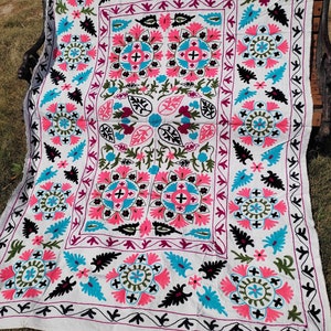 Hand Embroidered Suzani Wall Hanging ,Uzbek Suzani Throw,Suzani Bedspread , Handmade Tapestry, Cotton Embroidery,Suzani Wall  hanging
