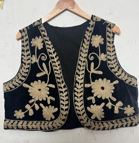 Handmade Suzani Embroidered Vest, Boho Floral Cotton Waistcoat.