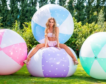 Großer riesiger Wasserball 120 cm+ aufblasbar. **Blau/Rosa/Lila-Weiße Punkte** Wasserball