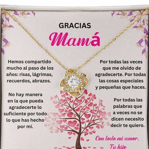 Presente significativo para mãe em espanhol, Regalo Gracias Mamá, Presente de Dia dos Namorados da Mama, Colar Para Mamá, Regalo Para Madre com cartão de mensagem