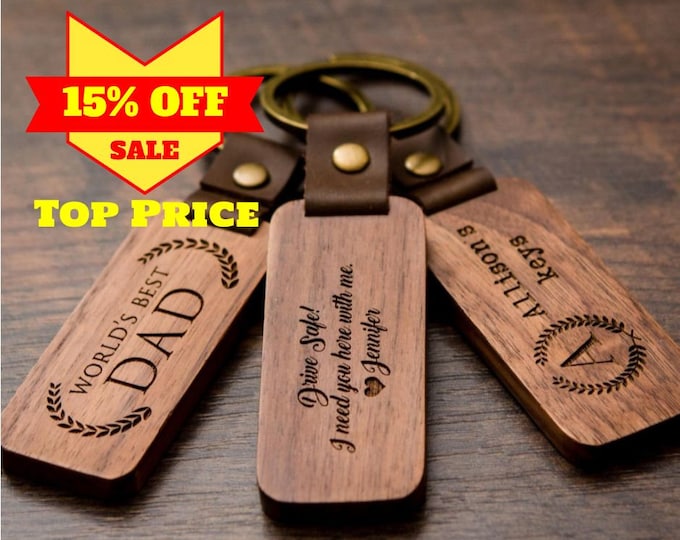 Personalized keychain, WOODEN keychain with initial engraving, PERSONALIZED gift