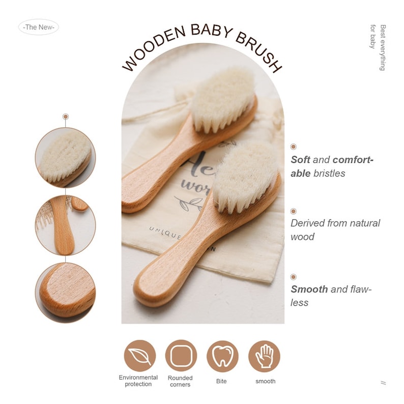Brosses pour bébé personnalisées Brosses pour bébés en bois Bébé souvenir Baby shower Cadeau nouveau-né Cadeau bébé Brosse à cheveux pour bébé image 8