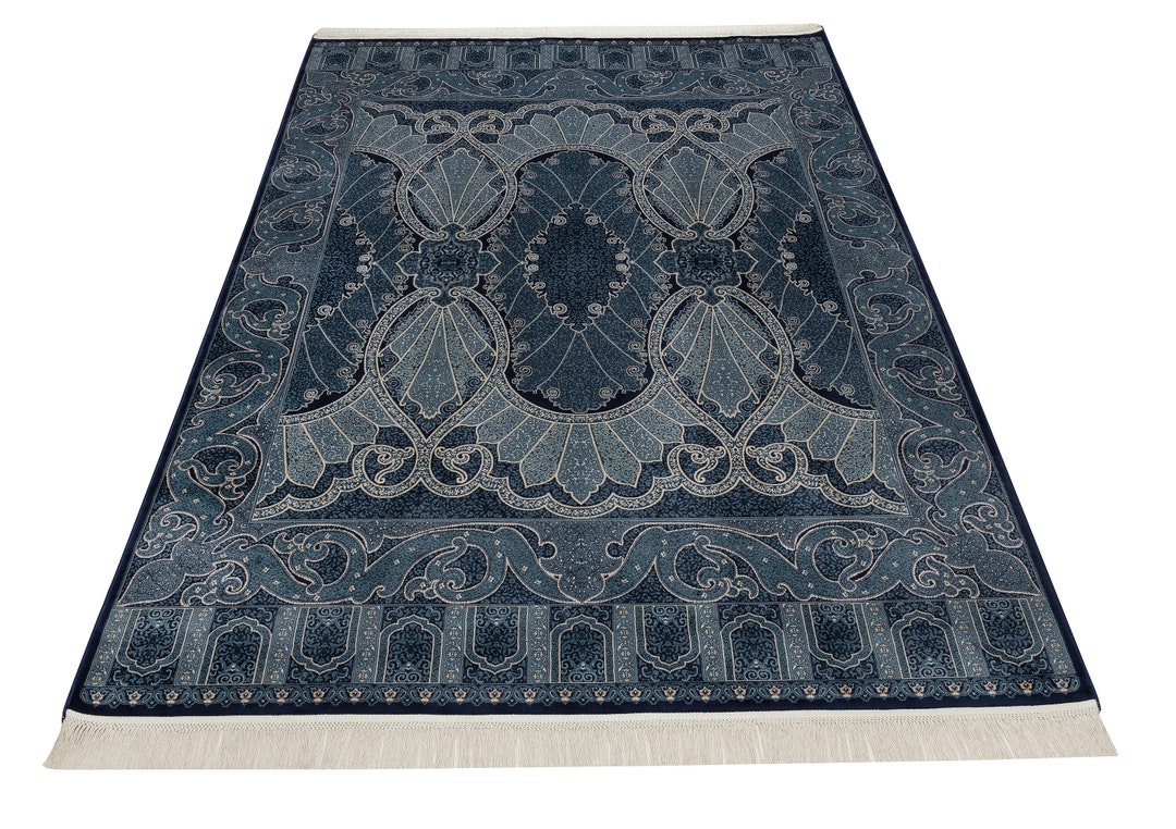 Traditional Handloomed Navy Blue Rug, Extra Large Rug, Navy Blue Rug ...