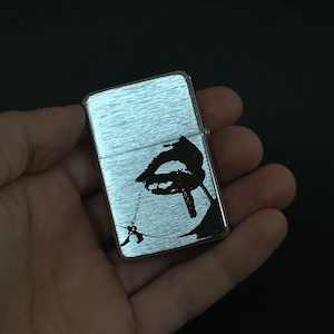 Lips Cross Ilustration, y2k lighter, cool accessories, cool gift, petrol lighter,