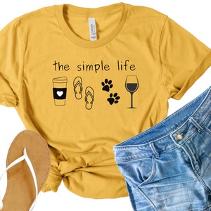 simple life t-shirt, enjoying life, coffee, beach, dogs and wine, summer fun, beach lifelike life,