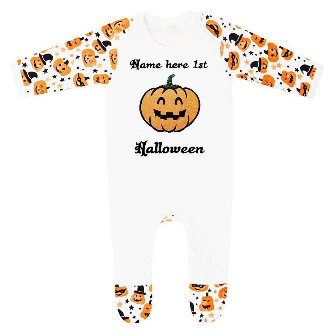 Personalised Baby's First Halloween Pumpkin Glitter Babygrow Baby