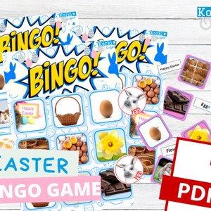 Jeu de bingo de Pâques imprimable, 6 cartes de bingo uniques, activité de Pâques, jeux de classe pour la fête de Pâques, Spring Bingo ESL
