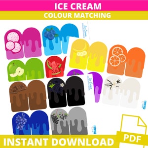 ICE CREAM activity, Color Matching game, Colour Activity, Learning Colors, Toddler Activity, Preschool Printable, ice cream flavors