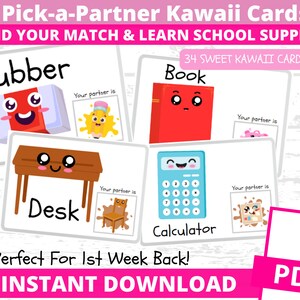 Scegli un partner / 34 dolci carte KAWAII / Materiale scolastico / Oggetti scolastici / Gestione della classe per educatori / Strategie di gestione