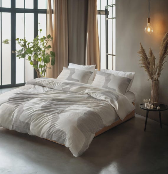 Bettwäsche Set Bettbezug 100% Baumwolle 140x220,200x220,240x220 + Kissenbezüge 60x70 Set 2 oder 3 tlg Set Dune Abstract Beige Grau