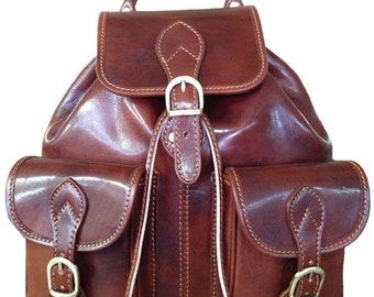 Sac à dos Cuir Veritable Vachette Italien Marron Foncé Vintage Retro Sac Porté Epaule Sac à Bandoulière Cadeau pour Femme Homme