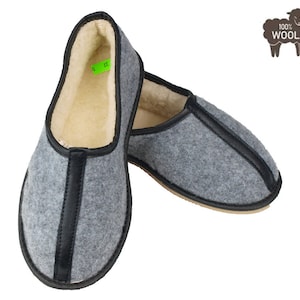 Charentaise Sheepskin Slippers Natural Felt Gray Slippers for Women. Extra Warm, Comfortable, Ultra Light-37,38,39,40,41