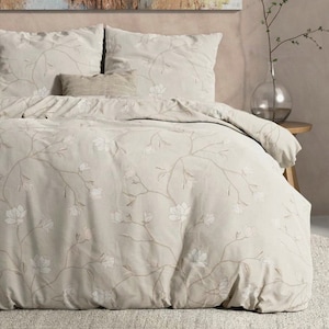 Parure de Lit d'Hiver Housse de Couette 140x220,200x220,240x220+2 Taies Oreiller Flanelle 100% Coton Set Chaude Ensemble 2-3 pcs Sable Crème