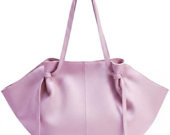 Large Italian Tote Bag in Soft Genuine Leather, Shoulder Bag, 20 Colors: White, Red, Pink, Black, Brown, Green, Cream, Fuchsia, Blue, Yellow