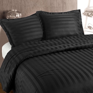 Cotton Satin Bedding Set Duvet Cover 140x260,200x260,240x260cm +Pillowcases Set 2-3 pcs Set Anthracite Grey Black Striped