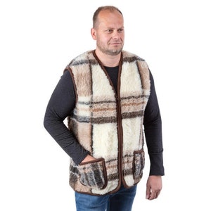 Vest Jacket Natural Merino Sheep Wool Extra Warm Cardigan S→5XL Men Women Unisex Beige Brown Checks Norwegian Deer Pattern