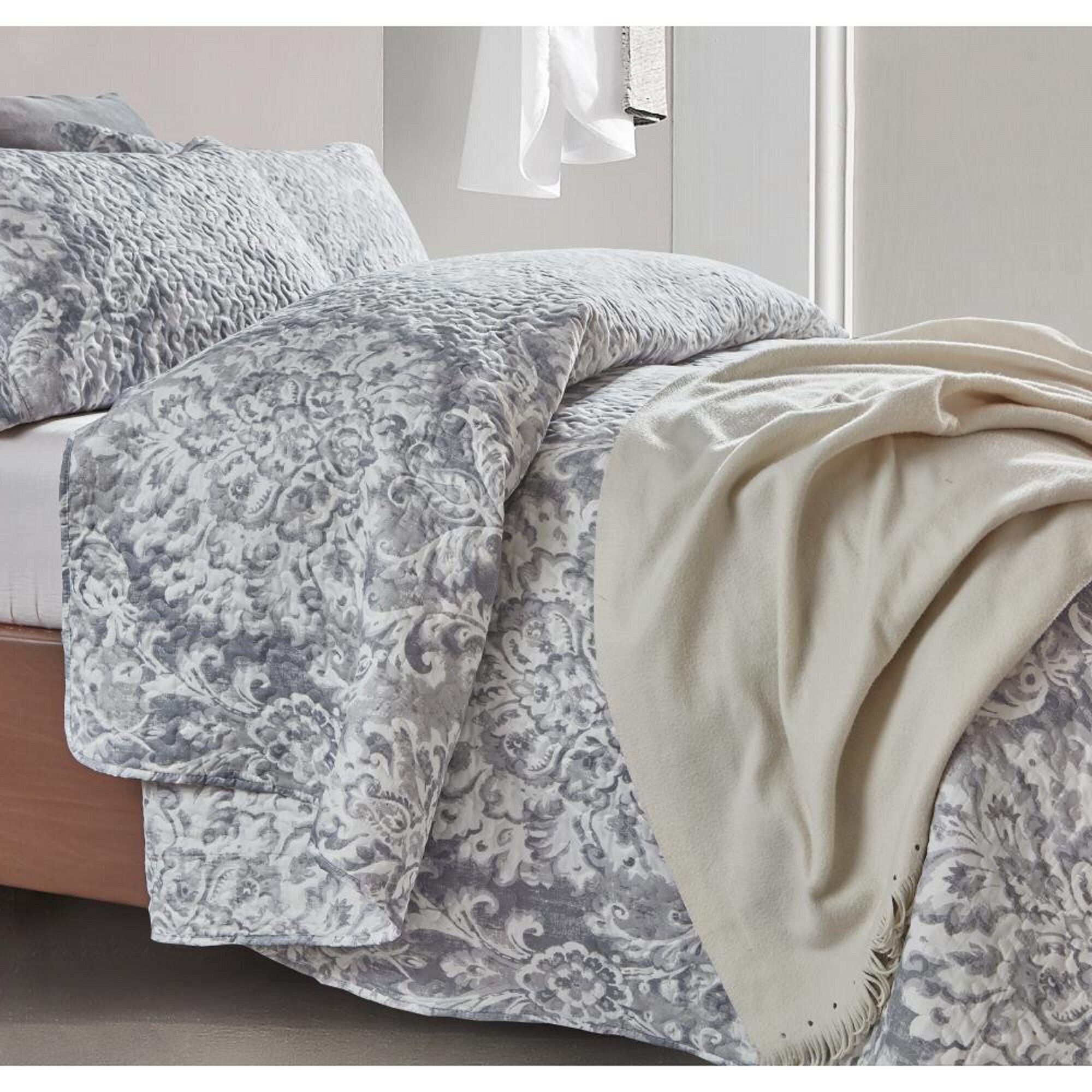 Boutis Édredons +2 Taies d'oreiller 260x250 Ensemble Jeté de Lit Baroque Antique Set Parure Gris Bla