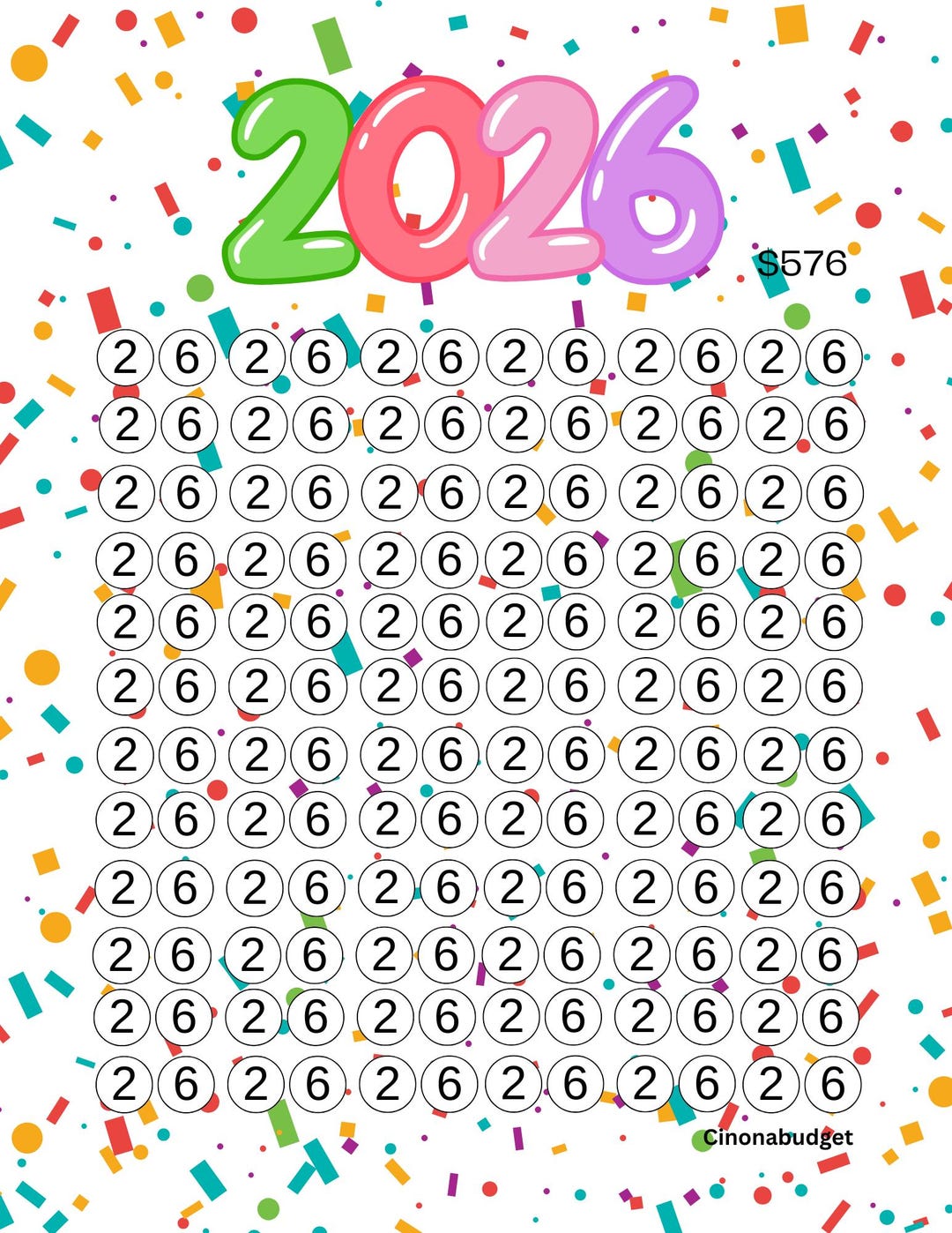 2026 Savings Challenge Confetti Etsy