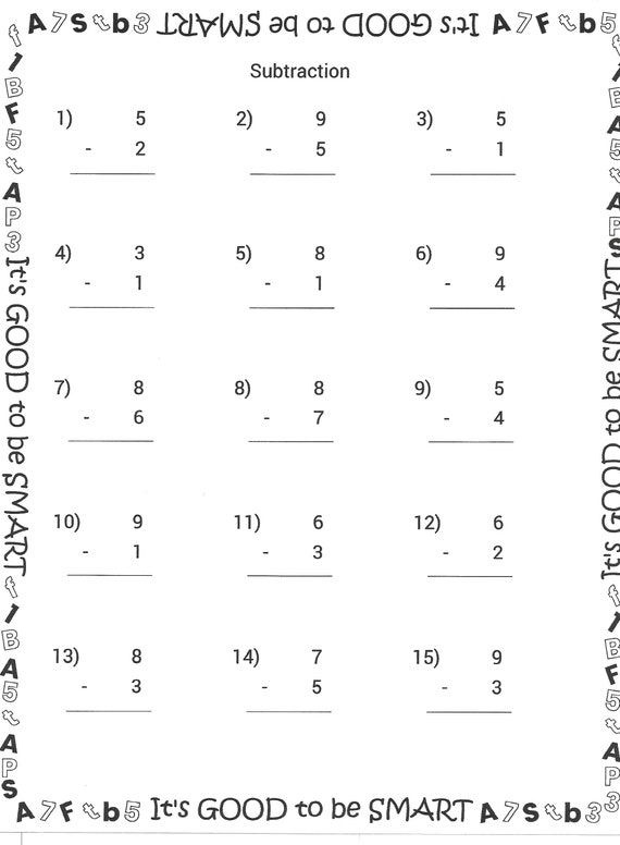 50 pages of kids subtraction worksheets numbers 1 9 with etsy