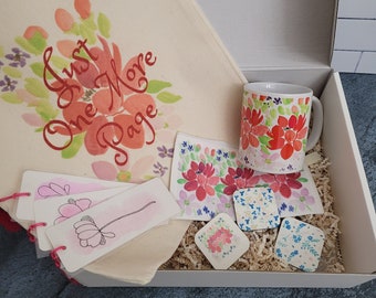 Book Lover Gift Set: Watercolor Art Tote, Mug, Bookmarks