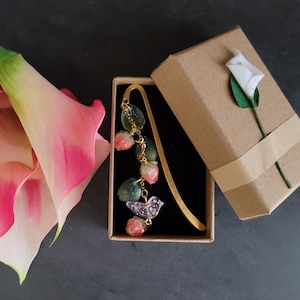 Metal Bookmarks | Acrylic Flower Petals and Birds | Gold Hook | Acrylic Flower Buds | 6 Options