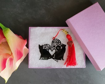 Cat Bookmark | Metal Bookmark with Beaded Tassel, Gift Boxed