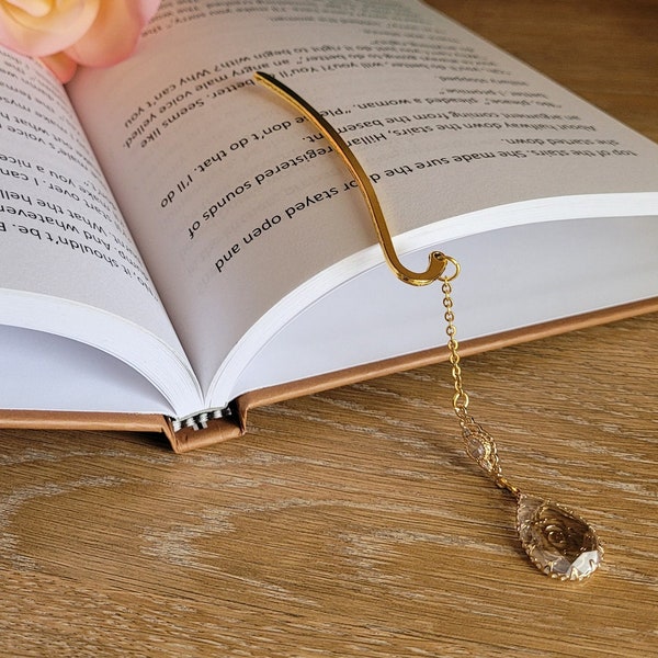 Metal Bookmarks | Book Jewelry | Rose Tear Drop Pendant | Gold Hook | Seven Colors Available