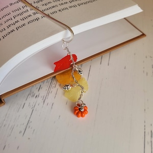 Metal Bookmarks | Autumn Bookmark | Acrylic Pumpkin Charm | Silver and Gold Hook | Fall Themed Bookmark | 6 Designs