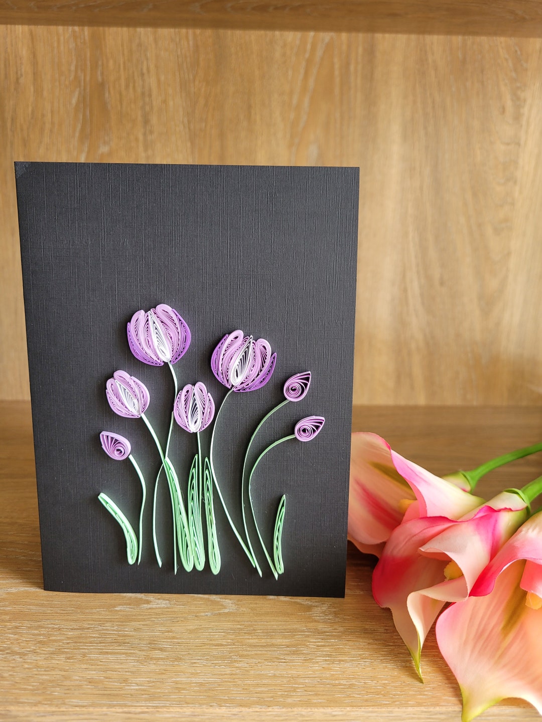 Quilled Tulip Floral Card Paper Craft Quilling Blank Inside Etsy