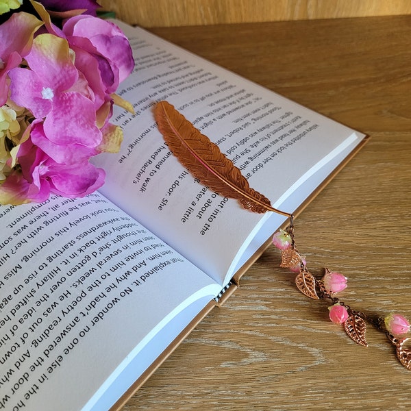 Metal Bookmark | Fantasy Lover Bookmark | Copper Feather Bookmark | Acrylic Flower Buds | 8 Designs