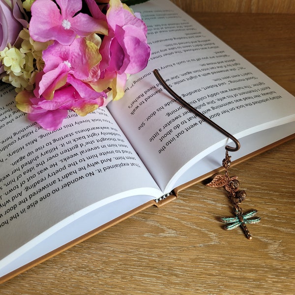 Metal Bookmarks | Copper Hook Bookmark | Turquoise Dragonfly | Unique Book Lover Gift | 4 Designs Available