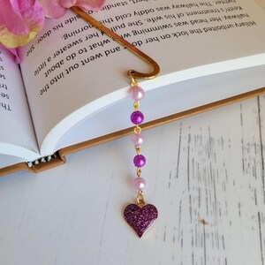 Metal Bookmarks | Enamel Heart Charm | Gold Hook | Filigree Detail | 6 Designs