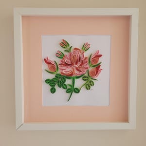 Pink Roses Quilled Paper Art: 12x12 Framed Floral Wall Decor
