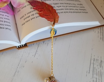 Acrylic Leaf Bookmark: Flower Bud Charm, Book Lover Gift