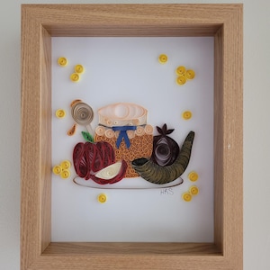 Quilled Rosh Hashanah Art Piece | Apples and Honey | Sweet New Year | Jewish New Year | Paper Craft | Quilling | 8x10 inch Framed Art
