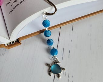 Turtle Metal Bookmark: Sea Glass Accent, Beach Lover Gift