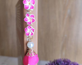 Hibiscus Flower Bookmark: Gold Hook, Pearl & Satin Charm