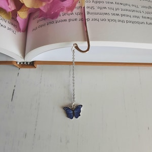 Segnalibro con gancio in argento: ciondolo a forma di farfalla in smalto, regalo per gli amanti dei libri