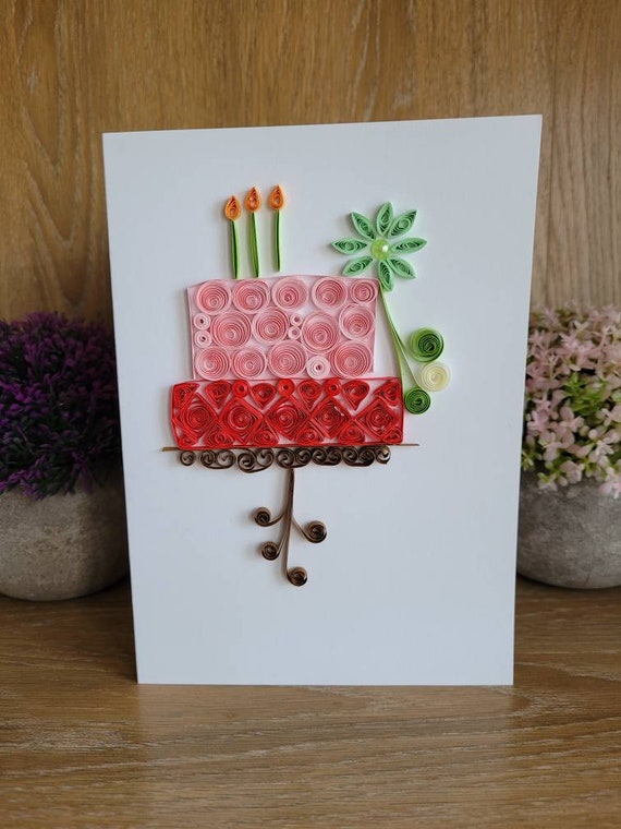Quilled Birthday Cake Card Paper Craft Quilling Blank Etsy