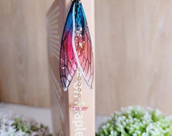 Dragonfly Wing Bookmark: Gold Hook, Jewel Charm, Fantasy Gift