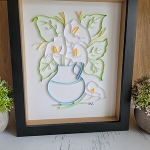 Calla Lillies in a Jar | Floral Art Piece | Paper Quilled Craft | Quilling | Handmade Home Decoration | 8x10 Framed Wall Art