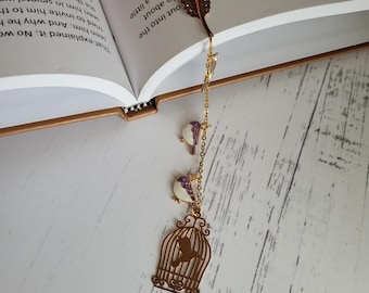 Lesezeichen: Gold Vogelkäfig Anhänger, einzigartiges Geschenk für Buchliebhaber