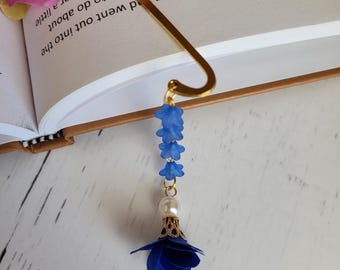 Azalea Flower Bookmark: Gold Hook, Satin & Pearl Charm